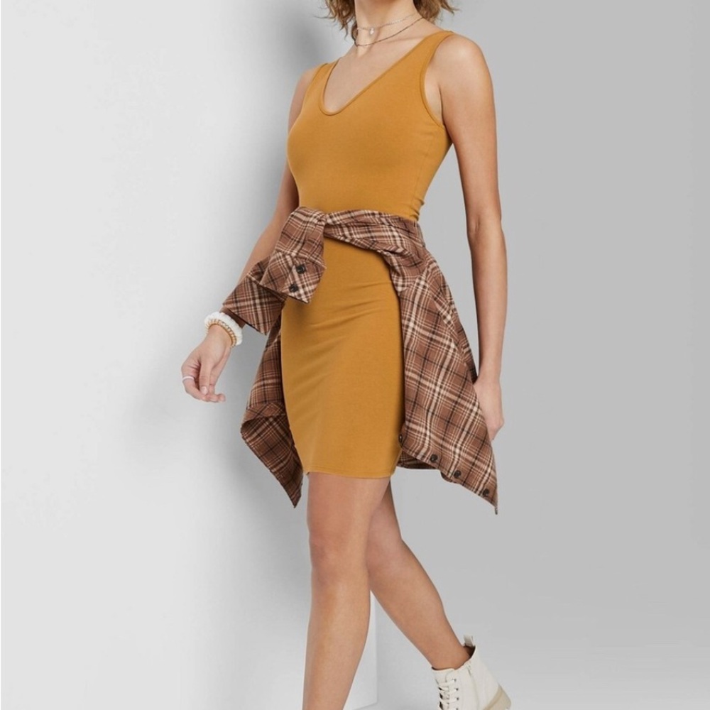 Wild Fable Mustard V-Neck Mini Dress - Picture 3 of 4